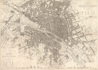 Plakat historyczna mapa Paryża XIX wiek sepia vintage