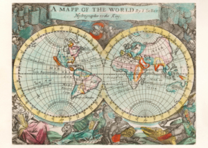 Plakat mapa świata XVII wiek J. Seller kartografia