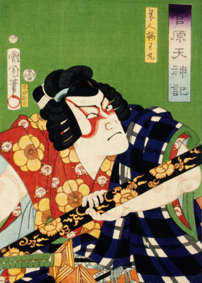 Plakat japoński aktor kabuki Toyohara Kunichika ukiyo-e