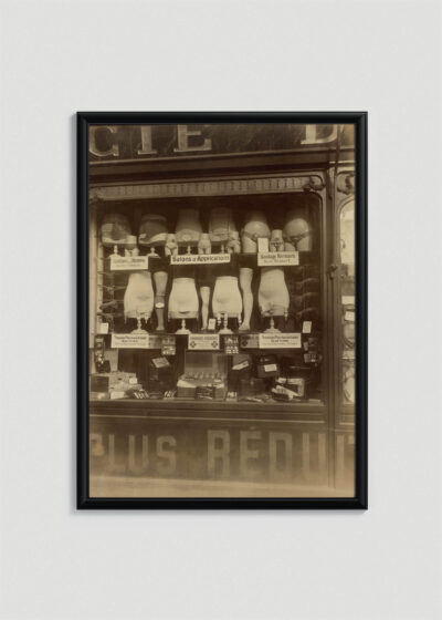 Plakat w drewnianej czarnej ramce: Atget witryna sklepu medycznego Paryż 1923 vintage