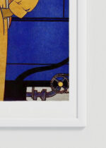 Zbliżenie na detale plakatu oprawionego w drewnianą białą ramkę od Plakatello®: Automobile calendar for 1906