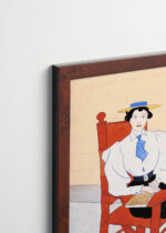 Plakat oprawiony w drewnianą brązową ramkę Vintage Italia: Kobieta na czerwonym fotelu bujanym (ok. 1895)