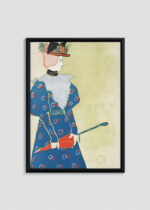 Plakat w drewnianej czarnej ramce: Kobieta trzymająca czerwoną parasolkę (1896)