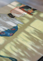 Zbliżenie na detale plakatu: Kobieta trzymająca czerwoną parasolkę (1896)