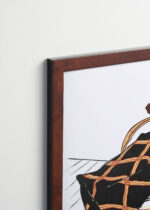 Plakat oprawiony w drewnianą brązową ramkę Vintage Italia: Kobieta i mężczyzna siedzący pod kocami (1897)