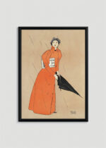 Plakat w drewnianej czarnej ramce: Kobieta trzymająca czarny parasol (1894)