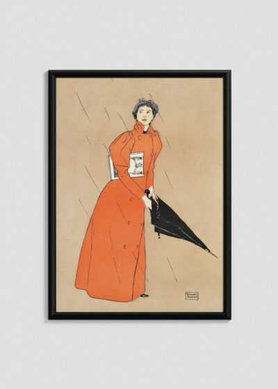 Plakat w drewnianej czarnej ramce: Kobieta trzymająca czarny parasol (1894)