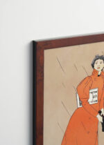 Plakat oprawiony w drewnianą brązową ramkę Vintage Italia: Kobieta trzymająca czarny parasol (1894)