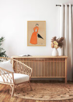 Aranżacja wnętrza, na ścianie wisi plakat w ramce: Kobieta trzymająca czarny parasol (1894)