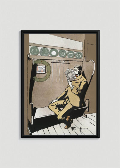 Plakat w drewnianej czarnej ramce: Mężczyzna czytający książkę (ok. 1890-1907)