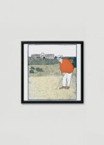 Plakat w drewnianej czarnej ramce: Mężczyzna grający w golfa (ok. 1890-1907)