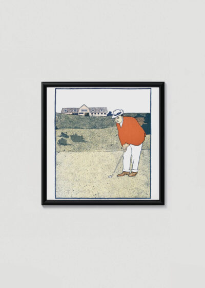 Plakat w drewnianej czarnej ramce: Mężczyzna grający w golfa (ok. 1890-1907)