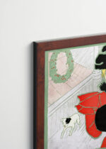 Plakat oprawiony w drewnianą brązową ramkę Vintage Italia: Kobieta w czerwonym stroju (1896) świąteczny vintage