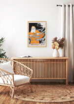 Aranżacja wnętrza, na ścianie wisi plakat w ramce: Christmas (1894) świąteczny vintage