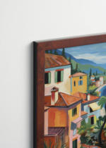 Plakat oprawiony w drewnianą brązową ramkę Vintage Italia: Kawiarenka na tarasie