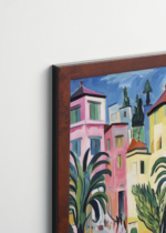 Plakat oprawiony w drewnianą brązową ramkę Vintage Italia: Ulica i kamieniczki