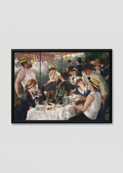 Plakat w drewnianej czarnej ramce: Śniadanie wioślarzy Pierre-Auguste Renoir 1881