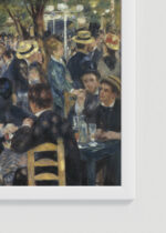 Zbliżenie na detale plakatu oprawionego w drewnianą białą ramkę od Plakatello®: Bal du moulin de la Galette Pierre-Auguste Renoir