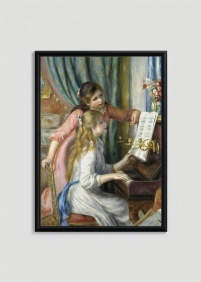Plakat w drewnianej czarnej ramce: Renoir Dwoje młodych dziewcząt przy pianinie 1892