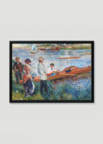 Plakat w drewnianej czarnej ramce: Renoir Wioślarze w Chatou 1879 impresjonizm