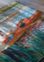 Zbliżenie na detale plakatu: Renoir Wioślarze w Chatou 1879 impresjonizm