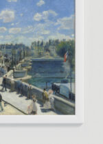 Zbliżenie na detale plakatu oprawionego w drewnianą białą ramkę od Plakatello®: Pont Neuf w Paryżu Pierre-Auguste Renoir 1872
