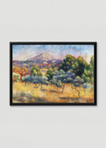 Plakat w drewnianej czarnej ramce: Renoir Góra Świętej Wiktorii 1888-89 krajobraz prowansalski