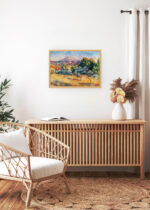 Aranżacja wnętrza, na ścianie wisi plakat w ramce: Renoir Góra Świętej Wiktorii 1888-89 krajobraz prowansalski