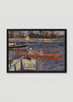 Plakat w drewnianej czarnej ramce: Renoir Sekwana w Argenteuil łodzie na rzece
