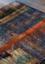 Zbliżenie na detale plakatu: Renoir Sekwana w Argenteuil łodzie na rzece