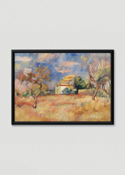 Plakat w drewnianej czarnej ramce: Renoir Gołębnik w Bellevue 1888 pejzaż francuski