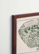 Plakat oprawiony w drewnianą brązową ramkę Vintage Italia: XVIII-wieczny plan ogrodu pałacowego Marybone Park Farm