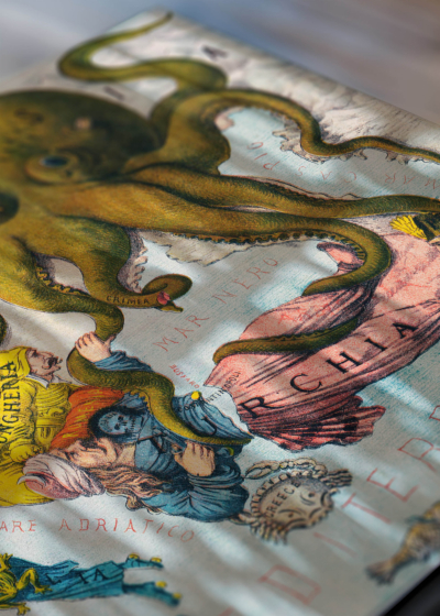 Zbliżenie na detale plakatu: satyryczna mapa Europy 1878 ośmiornica