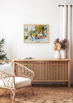 Aranżacja wnętrza, na ścianie wisi plakat w ramce: satyryczna mapa Europy 1878 ośmiornica