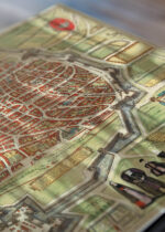 Zbliżenie na detale plakatu: historyczna mapa Antwerpii XVI wiek Braun