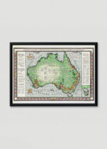Plakat w drewnianej czarnej ramce: vintage mapa Australii 1927-28 styl kolonialny
