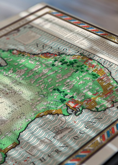 Zbliżenie na detale plakatu: vintage mapa Australii 1927-28 styl kolonialny