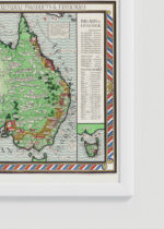 Zbliżenie na detale plakatu oprawionego w drewnianą białą ramkę od Plakatello®: vintage mapa Australii 1927-28 styl kolonialny