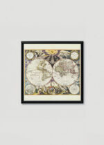 Plakat w drewnianej czarnej ramce: mapa świata vintage XVII wiek Nieuwe Werelt Kaert