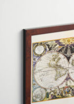 Plakat oprawiony w drewnianą brązową ramkę Vintage Italia: mapa świata vintage XVII wiek Nieuwe Werelt Kaert