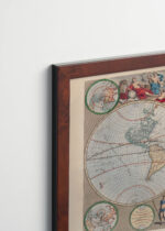 Plakat oprawiony w drewnianą brązową ramkę Vintage Italia: Mapa Świata vintage XVIII wiek barokowa kartografia