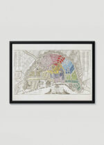 Plakat w drewnianej czarnej ramce: historyczna mapa Amsterdam XVII wiek fortyfikacje