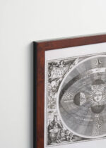 Plakat oprawiony w drewnianą brązową ramkę Vintage Italia: mapa nieba vintage XVII w. czarno-biała model heliocentryczny Kopernik