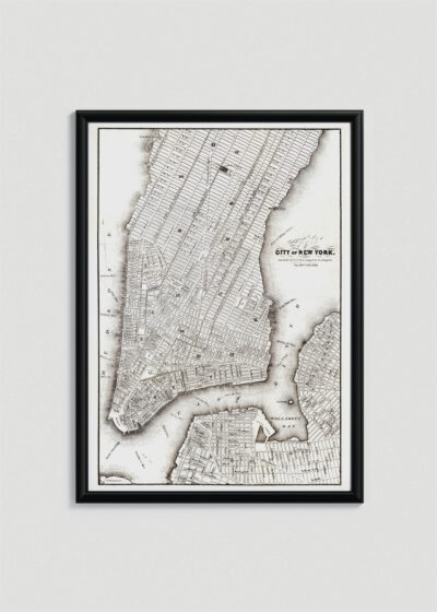 Plakat w drewnianej czarnej ramce: USA historyczna mapa Nowego Jorku XIX wiek Manhattan
