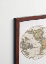 Plakat oprawiony w drewnianą brązową ramkę Vintage Italia: antyczna mapa świata dwie półkule vintage