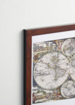 Plakat oprawiony w drewnianą brązową ramkę Vintage Italia: mapa świata Frederik de Wit 1670 barokowa