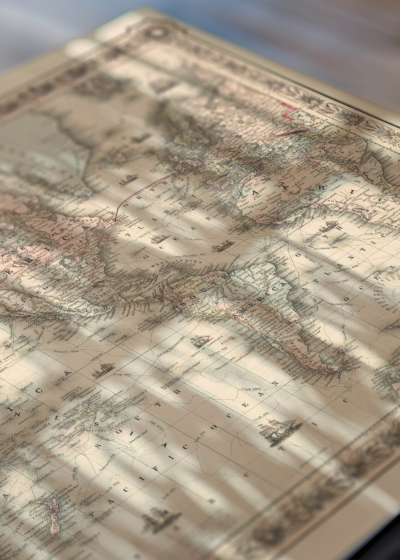 Zbliżenie na detale plakatu: mapa świata 1854 Colton vintage kartografia