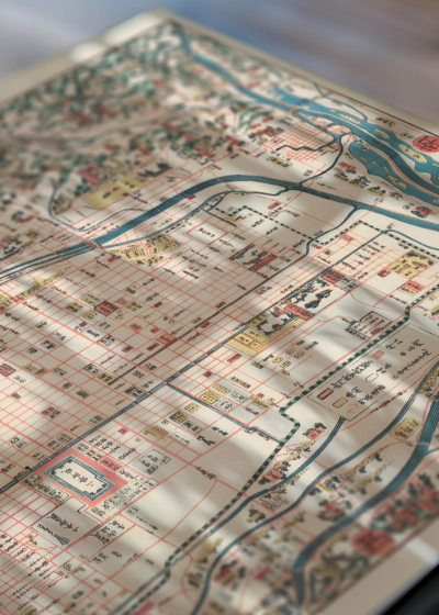 Zbliżenie na detale plakatu: historyczna mapa Edo Tokio epoka Edo Japonia