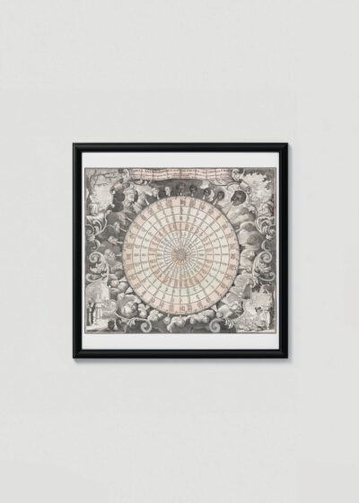 Plakat w drewnianej czarnej ramce: XVII-wieczna mapa kompasu morskiego róża wiatrów vintage