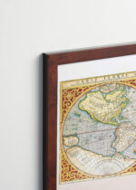 Plakat oprawiony w drewnianą brązową ramkę Vintage Italia: stara mapa świata XVI wiek 1587 Orbis Terrae Mercator